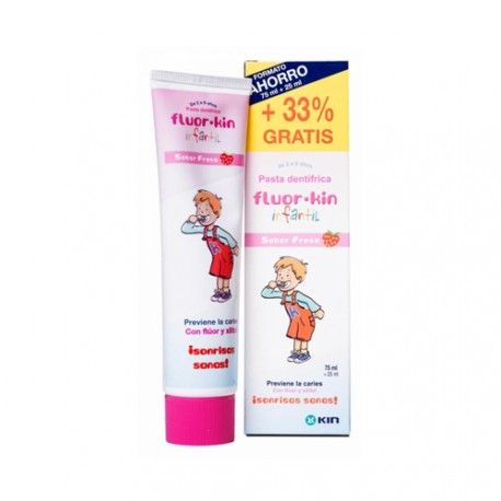 Fluor Kin Pasta Dental Infantil Sabor Fresa 75 ml. + 25 ml. Fluor Kin Pasta Dental Infantil Sabor Fresa 75 ml. + 25 ml.
