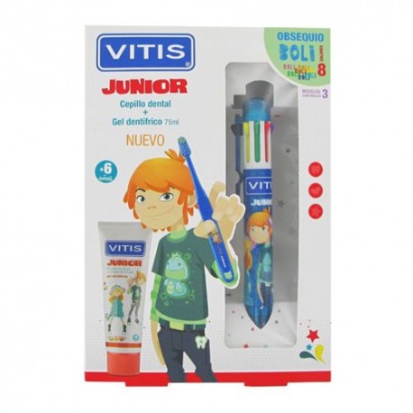 Vitis Junior Cepillo Dental + Gel Dentífrico + Bolígrafo de Colores Vitis Junior Cepillo Dental + Gel Dentífrico + Bolígrafo de Colores