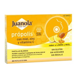 Juanola Própolis con Miel, Zinc y Vitamina C Sabor Limón y Miel 24 Pastillas de Goma